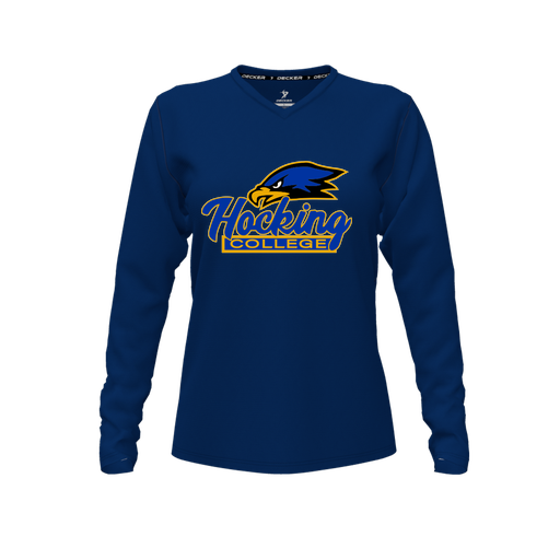 [FTLVPTNV-FYXS-LOGO1] Decker Performance T-Shirt (Female Youth XS, Navy, V Neck, Logo 1, Long Sleeve)